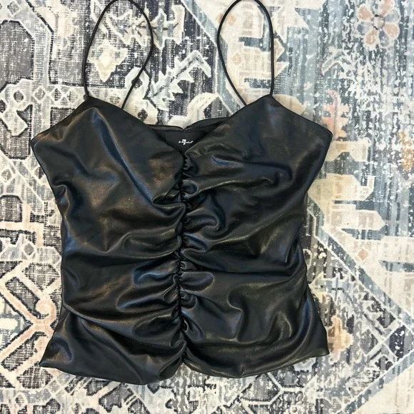 7 For All Mankind Black Leather Ruched Cami - Picture 3 of 4